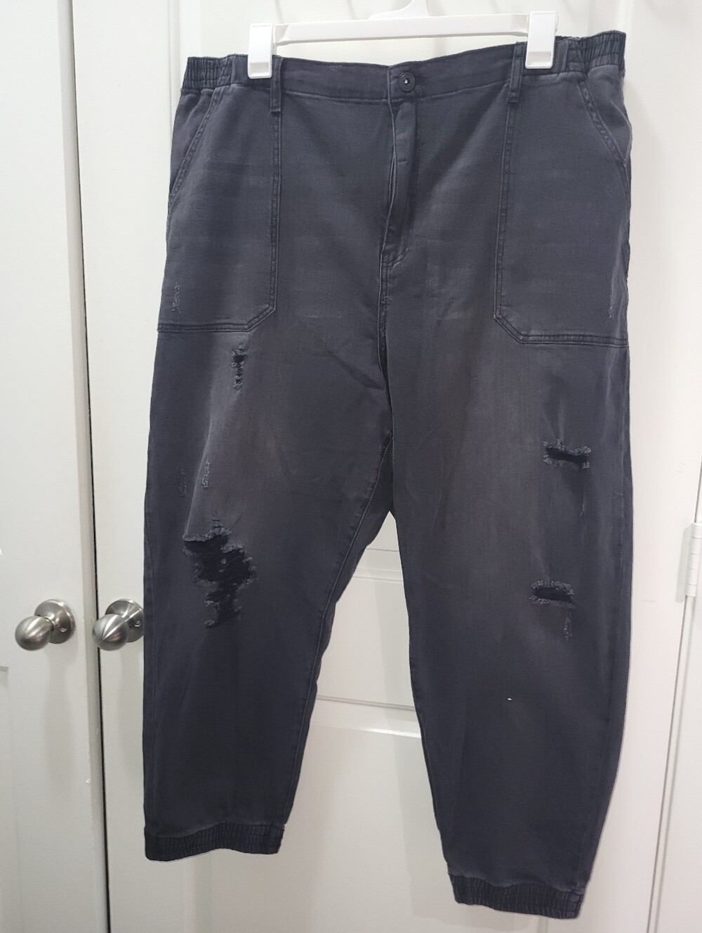 Women's Distressed Black Denim Jogger Pants